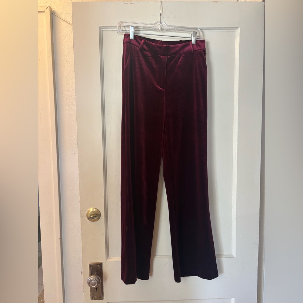 Skies Are Blue Velvet Wide Leg Pants in Deep Burgundy